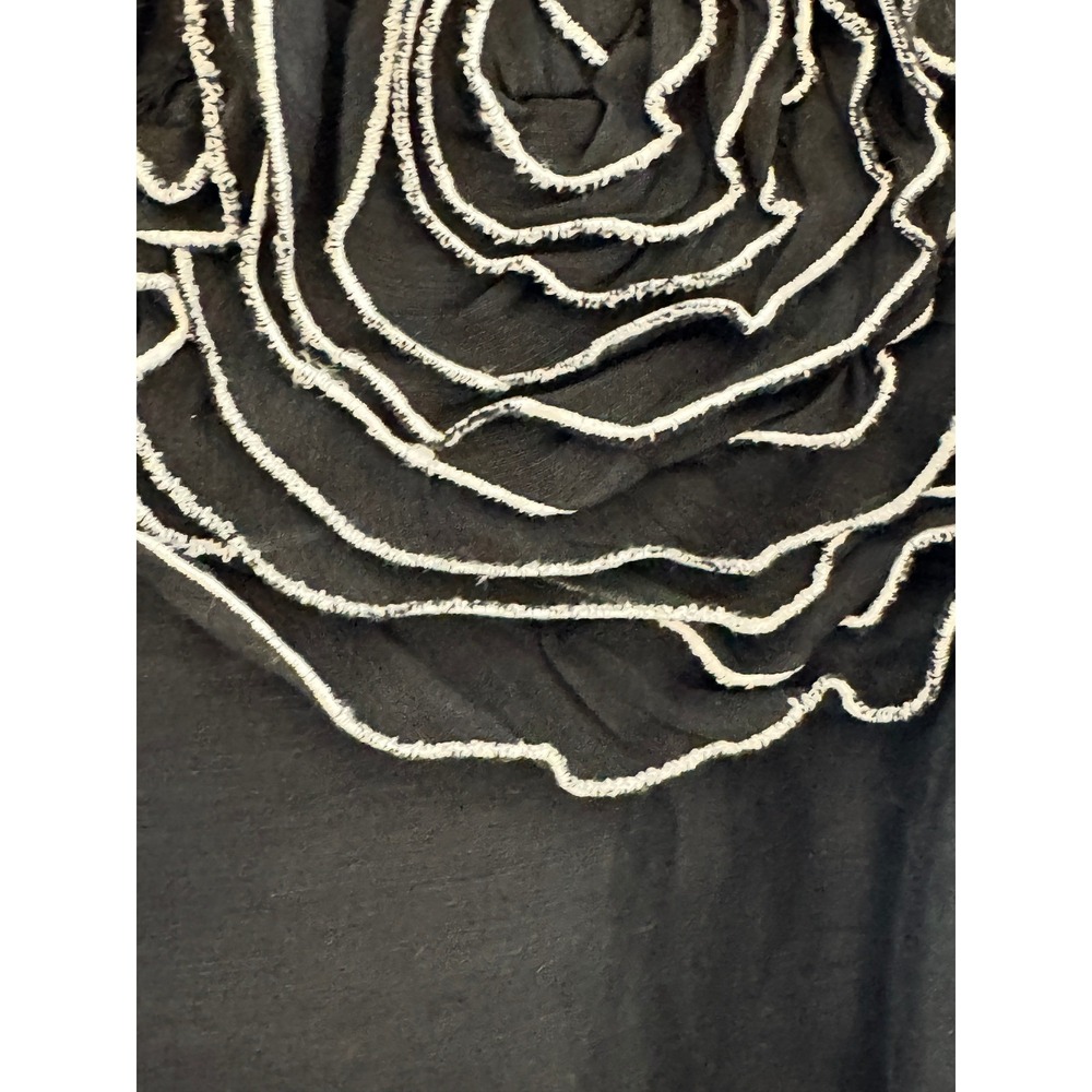 Monsoon Black Linen/Silk Floral Applique A-Line Dress 10 Wedding Guest Cocktail - Picture 6 of 9
